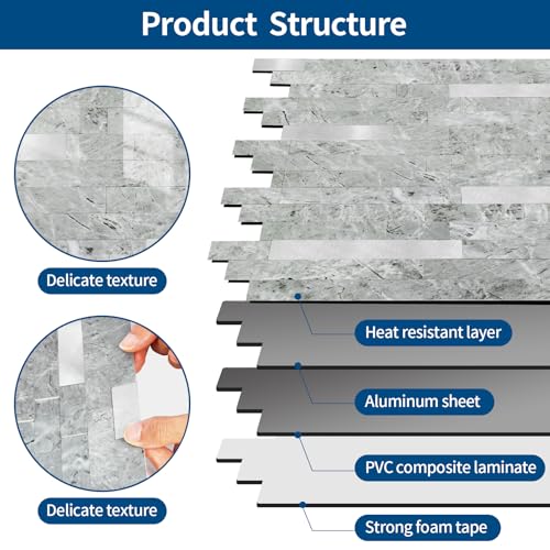 Yipscazo 10 Sheets Peel and Stick Stone Metal Tile Backsplash, Stick on Tiles for Backsplash Kitchen, Bathroom, Laundry Room, Camper, Fireplace (12'' X 12'', Polished Gray) - color: Polished Gray