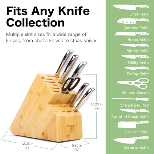 Shenzhen Knives 20 Slot Universal Knife Block: X-Large Bamboo Finish Wood Knife Block without Knives Countertop Butcher Block Knife Holder and Organizer with Wide Slots for Easy Kitchen Knife Storage - size: X-Large