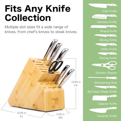 Shenzhen Knives 20 Slot Universal Knife Block: X-Large Bamboo Finish Wood Knife Block without Knives Countertop Butcher Block Knife Holder and Organizer with Wide Slots for Easy Kitchen Knife Storage - size: X-Large