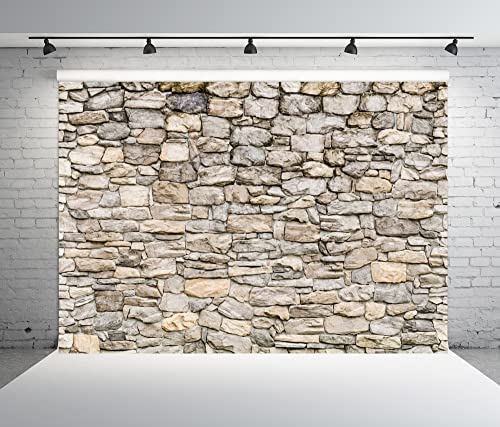 BELECO Stone Wall Photography Backdrop 9x6ft Fabric Vintage Brick Rock Stones Background Video Conference Stone Backdrop Birthday Wedding Party Decor Portrait Photoshoot Home Decor Studio Photo Props - size: 9x6FT