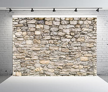 BELECO 5x3ft Fabric Grey Brick Stone Wall Photography Backdrop Rock Stones Video Conference Background Backdrop Birthday Party Decor Banner Portrait Photoshoot Home Decor Studio Photo Props Wallpaper - size: 5x3FT