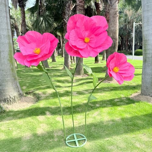 5.9 Ft Large Paper Artificial Flowers,Giant Flowers for Decoration,Standing Huge Handcrafted Poppy Flowers for Garden,Hotel,Office,Photography Props,Wedding,Art Gallery,Shop Window Display(Rose) - color: Rose