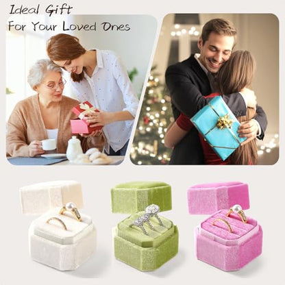 3 Slots Ring Box Velvet Ring Gift Box Wedding Day For Proposal, Engagement, Wedding, Mother's Day, Valentine's Day (Blue) - color: Blue
