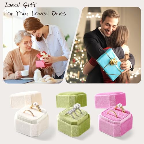 3 Slots Ring Box Velvet Ring Gift Box Wedding Day For Proposal, Engagement, Wedding, Mother's Day, Valentine's Day (Pink) - color: Pink