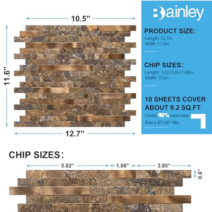 Peel and Stick Backsplash Tile, 10 Sheets Rustic Stone Look PVC Wall Tiles, Dark Rust and Gold Self Adhesive Backsplash for Kitchen and Bathroom, Waterproof Heat Resistant - color: Yellow Rust Stone