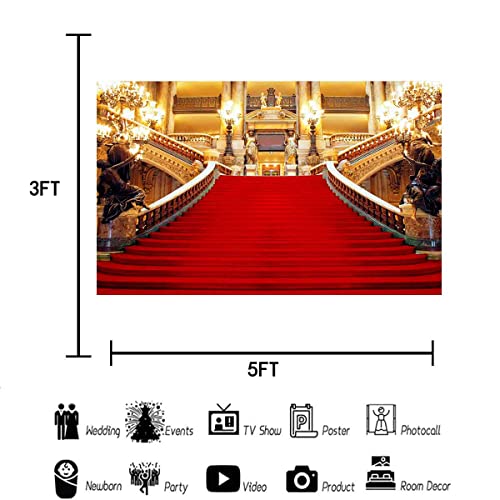 Red Carpet Backdrop, Golden Palace Gorgeous European Hall Photo Backdrop, Vinyl 5x3ft Prom Picture Photo Studio Props BJXTGU2 - color: Red, size: 5x3ft