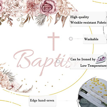 God Bless Backdrop for Girl's Baptism Boho Flowers Bohemia Decorations Photohraphy Background Blush Pink Floral First Communion Party Baby Shower Backdrops Banner Photo Booth Props 7x5ft