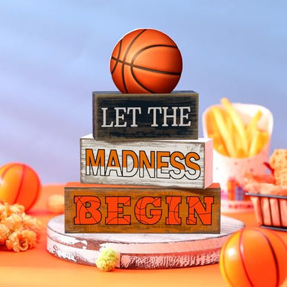 Yuntau 4 Pcs Basketball Table Decorations 2026 Sport Tiered Tray Decor Ball Wooden Sign Blocks Basketball Room Decor Farmhouse Centerpieces for Home Shelf Locker Bedroom Senior Night Party Gifts - style: Basketball