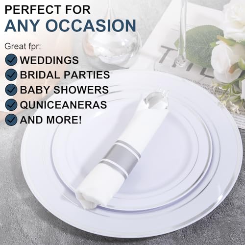 50Guests Pre Rolled Silver Plastic Silverware Sets - Heavy Duty Silver Cutlery - Include 50 Pack Wrapped Disposable Utensils with Napkins for Parties & Dinners & Weddings - color: 50Pack - Silver