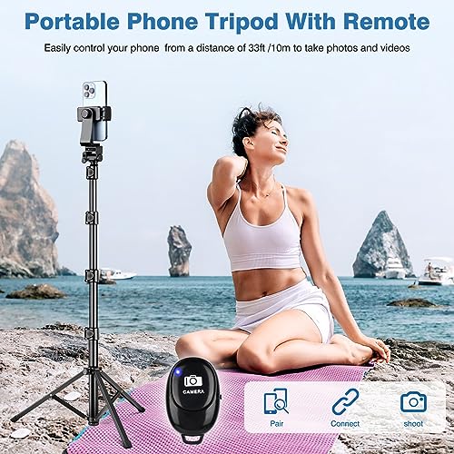 70" Phone Tripod with Remote & Holder, Portable Cell Phone Stand, Selfie Stick for Video Recording, Compatible with iPhone 14/13 Pro Max/Android/Camera - size: 70"