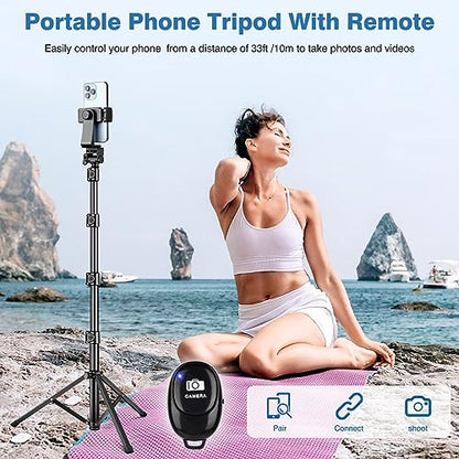 70" Phone Tripod with Remote & Holder, Portable Cell Phone Stand, Selfie Stick for Video Recording, Compatible with iPhone 14/13 Pro Max/Android/Camera - size: 70"