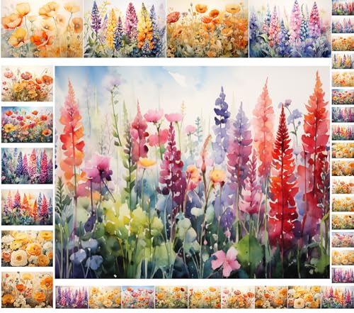 Decoupage Paper Pack (35 Sheets 6"x8") Golden Poppies: Sunlit Yellow and Orange Wildflowers Blooming in Fields with Soft Pastel Tones and Delicate Petals. FLONZ Vintage - color: Seventeen