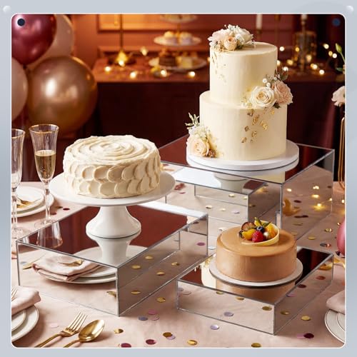 3 Pack Extra Large Acrylic Risers - 14”, 12”, 10” Silver Display Stands with Hollow Bottoms, Cube Buffet Riser Boxes Nesting for Dessert Food Catering Buffet Display Party Supplies - color: Silver, size: 14”,12”,10”