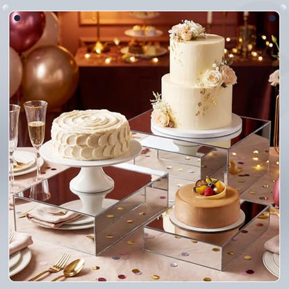 3 Pack Extra Large Acrylic Risers - 14”, 12”, 10” Silver Display Stands with Hollow Bottoms, Cube Buffet Riser Boxes Nesting for Dessert Food Catering Buffet Display Party Supplies - color: Silver, size: 14”,12”,10”