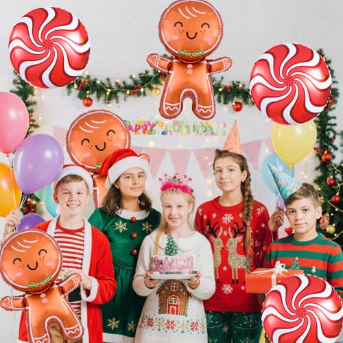 Biapian Christmas Balloons Decorations, Large Gingerbread Man Balloons Foil Red Candy Cane Balloon Helium for Merry Christmas Baby Shower Holiday Xmas New Year Birthday Party Decorations Supplies - style: Red Xmas