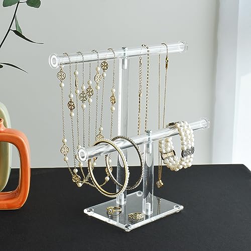 MOOCA 2 Pcs Set Deluxe Clear Acrylic Round Bracelet Display Holder 2 Tier T-bar Jewelry Bracelet Display Holder Stand Acrylic Organizer Jewelry Holder (2-Bar) - color: 2-Bar, 2 Pieces