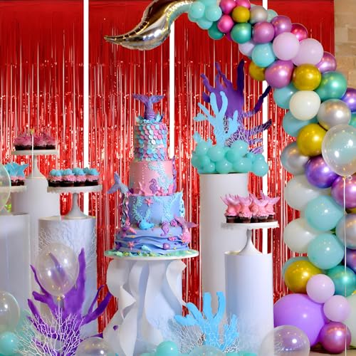 Valentines Day 4 Pack 3.3 * 8.3 ft Foil Curtain Metallic Tinsel Fringe Curtains Photo Booth Props Backdrop for Birthday Wedding Engagement Baby Shower Christmas Holiday Celebration Partyl,Red - color: Red, size: 4 Pack