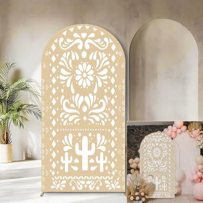 Sensfun Mexican Arch Backdrop Cover Wedding Baby Shower Photo Background Decor,2-Sided Round Top Chiara Backdrop Arch Covers for Mexican Talavera Birthday Bridal Shower Fiesta Party Decorations 4x7ft - size: 4x7ft (122x213cm)