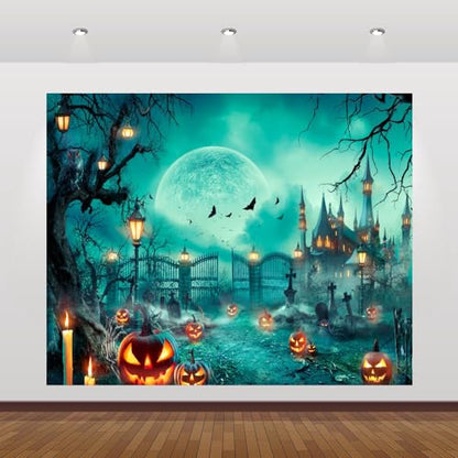 Happy Halloween Party Photo Background - 10x8ft Scary Cemetery Graveyard Skeleton Spooky Ghost Banner Decorations for Kids & Adults - size: 10x8ft