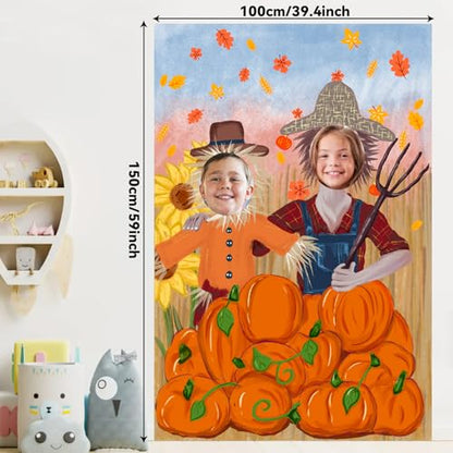 Thanksgiving Photography Backdrop Pumpkin Photo Background Fall Harvest Decor Autumn Events Photo Props Scarecrow Fall Party Festival Supplies Trunk or Treat Car Decorations with Rope, 60 x 40 Inch