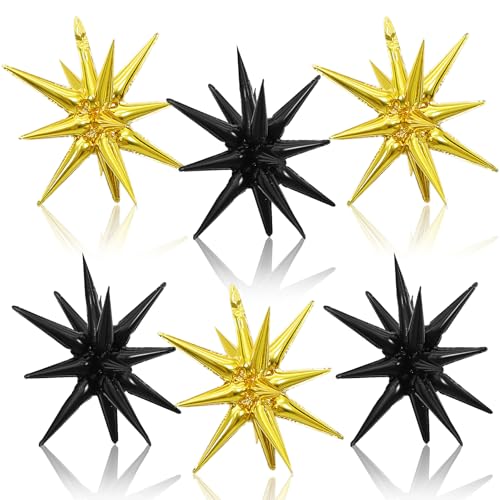 Gold Black Star Foil Balloons, 22 Inch Black and Gold Explosion Star Cone Spike Balloons Large for Birthday Graduation Retirement Anniversary New Year Party Backdrop Decorations - color: Gold Black