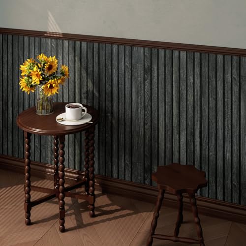 LACHEERY 160 X 24 Inch Black Wood Slat Wall Panel Peel and Stick Wallpaper 3D Wood Panel Wallpaper Peel and Stick Modern Removable Wooden Slat Wall Paneling for Tv Backdrop Accent Paper Vinyl Cover - color: Black, size: 24" x 160"