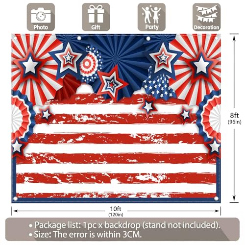 10x8ft American Flag 4th of July Photography Backdrop USA Patriotic Independence Day Background Veterans Memorial National Day Decoration Party Banner Photo Booth - size: 10'x8'