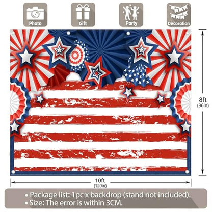 10x8ft American Flag 4th of July Photography Backdrop USA Patriotic Independence Day Background Veterans Memorial National Day Decoration Party Banner Photo Booth - size: 10'x8'