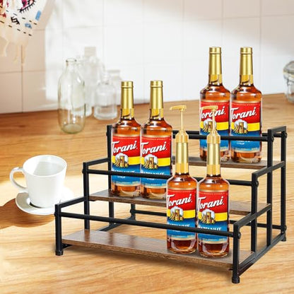 Klxuyuo 3-Tier Coffee Syrup Rack for 15 Bottles (750ml) –Sturdy Coffee Syrup Organizer for Bar, Kitchen, Café, Office - size: Large 3 tier