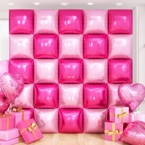 Hot Pink Square Foil Balloon Wall,25Pcs Double Sided Balloons Backdrop Foil Balloon Tunnel Arch Garland Kit for Valentine's Day Birthday Bridal Anniversary Baby Shower Party Decorations - style: Hot Pink