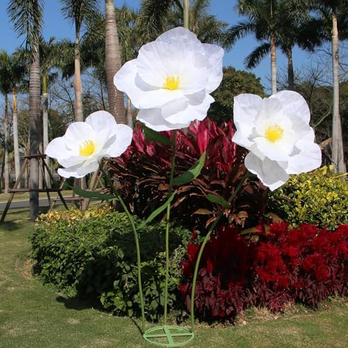 5.9 Ft Large Paper Artificial Flowers,Giant Flowers for Decoration,Standing Huge Handcrafted Poppy Flowers for Garden,Hotel,Office,Photography Props,Wedding,Art Gallery,Shop Window Display(B-White) - color: B-white