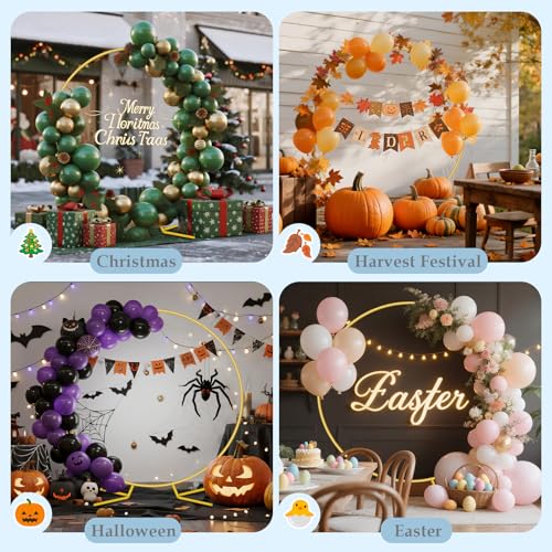 7.2FT Round Balloon Arch Stand Kit,Metal Circle Arch Backdrop Stand for Parties, Gold Wedding Arches Frame with Base for Ceremony Anniversary Birthday Baby Shower Gender Reveal Party Decor - size: 7.2FT