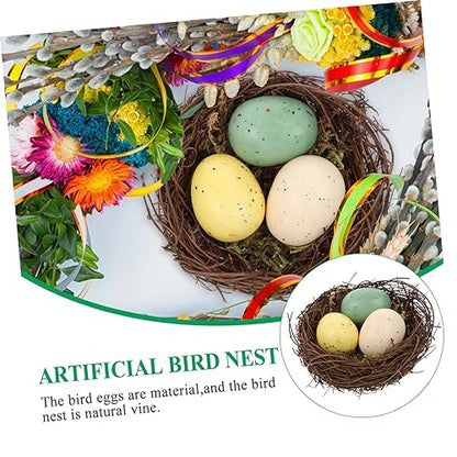 STOBOK Natural Vines Bird Nest Decor with Artificial Eggs Home Decoration Props for Photography DIY Micro-Landscapes and Event Styling