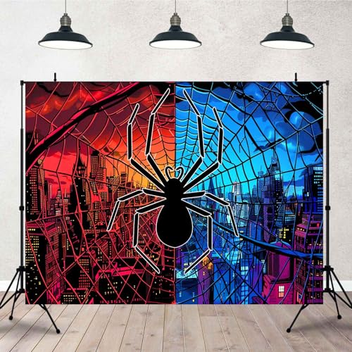 10x8FT Spider Backdrop Blue Red City Buildings Skyline Spider Backdrop Girl Boy Kids Birthday Party Decorations Supplies TAYBDJ1064 - size: 10x8FT