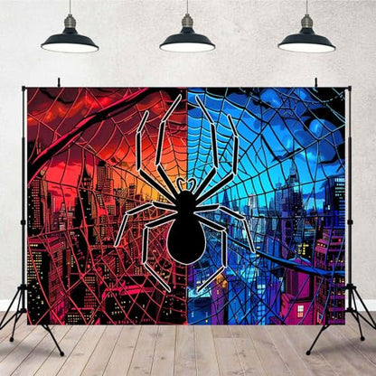 10x8FT Spider Backdrop Blue Red City Buildings Skyline Spider Backdrop Girl Boy Kids Birthday Party Decorations Supplies TAYBDJ1064 - size: 10x8FT