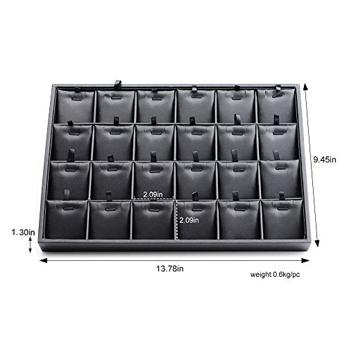 Black PU Leather Jewelry Display Tray 24 Grids Pendant Earrings Necklace Organizer Display Showcase Jewelry Storage Tray - style: Necklace Tray