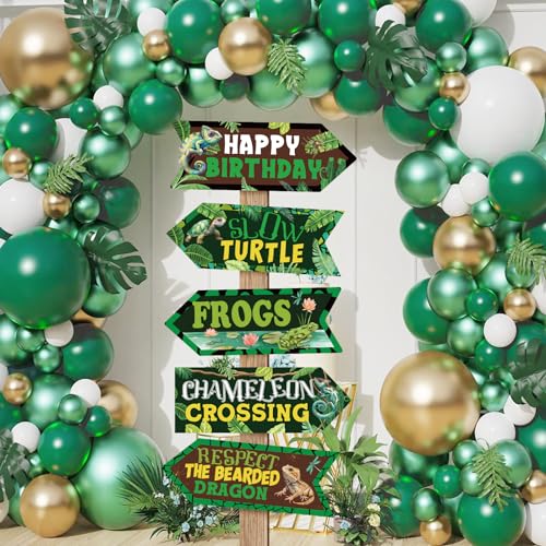 20 Pieces Reptile Birthday Party Decorations Welcome to Reptile Party Directional Signs Swamp Lizard Snake Alligator Reptile Birthday Party Supplies Wall Door Porch Yard Sign - style: Reptile