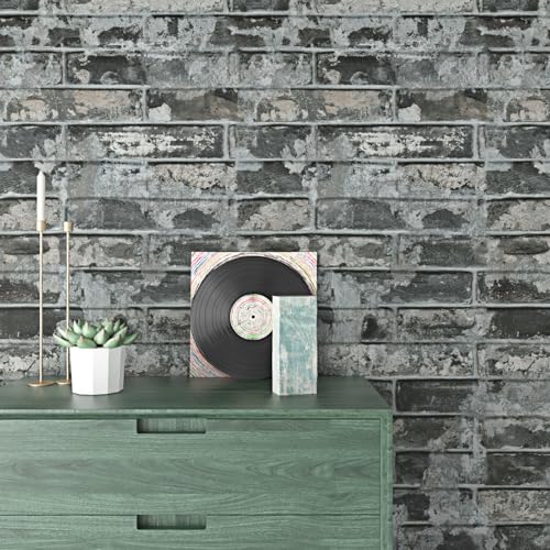 Wallercity Rustic Grey/Black Faux Brick Wallpaper Peel and Stick Brick Faux 3D Stone Contact Paper for Kitchen Backsplash Waterproof Thick Gray Rock Vinyl Wallpaper for Home Decoration 15.8"x78.7" - color: Gray, size: 15.8" x 78.7"