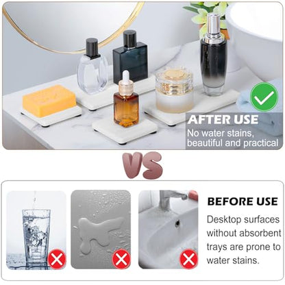 4PCS Stone Drying Tray for Bathroom Sink and Kitchen Counter, Fast Drying Diatomite Stones Soap Trays, Diatomaceous Coaster, Vanity Trays, Water Absorbing Stone Tray for Sink - color: White 4stripes