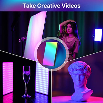 ULANZI LT003 RGB Video Light, 15W Portable LED Panel with 2100 Lumens, 10" Video Light Dimmable 2500K-9000K, Built-in 8000mAh Battery and USB Charger, CRI>95 for DSLR Camera Video Photography - size: 10 inch