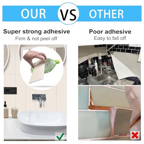 24-Pieces Peel and Stick Tiles for Kitchen Backsplash, New Upgrade Design 12" x 3"SPC Subway Backsplash Tiles, Cream Beige Premium Finger Tiles (White). - color: White, size: 10 Sheet