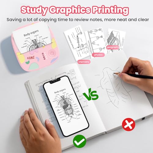 Mini Sticker Printer AHM2, Mini Thermal Printer with 3 Rolls Paper, Bluetooth Inkless Printpods, Pocket Label Maker Suitable for Creative Kids DIY, Diaries, Photos, Study Notes -Light Pink - color: Light Pink