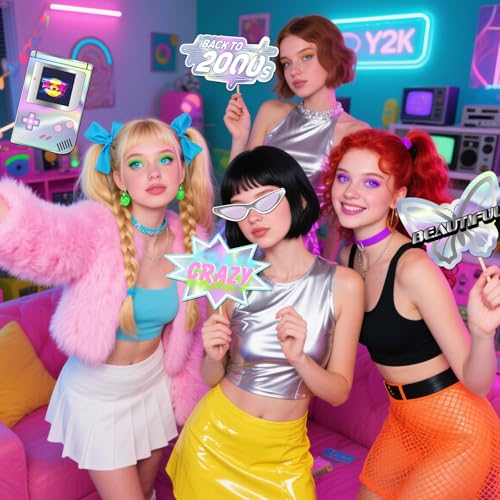 20 Pcs 2000s Photo Booth Props Kit, Dancing Disco Night Girl Birthday Selfie Decorations, Y2K Party Photography Supplies
