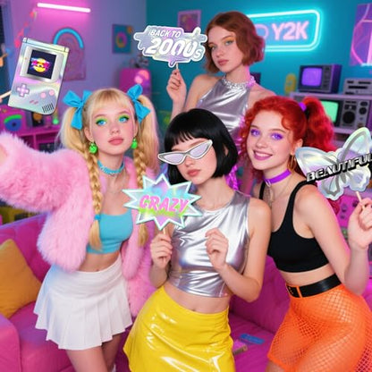 20 Pcs 2000s Photo Booth Props Kit, Dancing Disco Night Girl Birthday Selfie Decorations, Y2K Party Photography Supplies