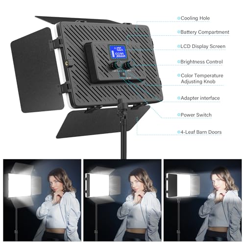 Unicucp 2 Pack Led Video Light Panel Lighting Kit with Barn Doors, 8000mAh Rechargeable Camera Light, 2500K-8500K Photo Light for Outdoor Indoor Photography Video Recording Live Streaming Zoom Calls