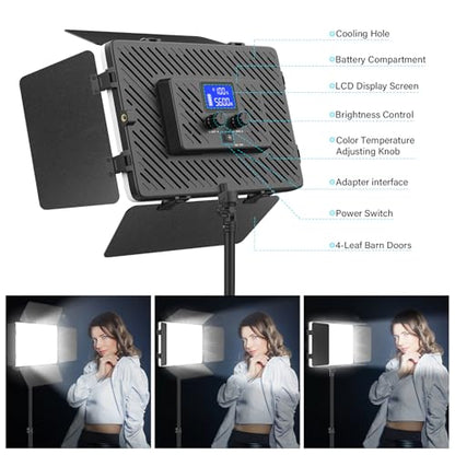 Unicucp 2 Pack Led Video Light Panel Lighting Kit with Barn Doors, 8000mAh Rechargeable Camera Light, 2500K-8500K Photo Light for Outdoor Indoor Photography Video Recording Live Streaming Zoom Calls