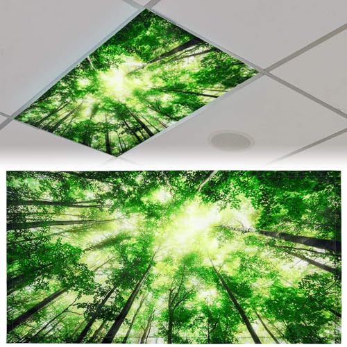 Patelai 4 x 2 Feet Fabric Fluorescent Light Cover for Ceiling Classroom Magnetic Cubicle Shade with 10 Magnets Fluorescent Light Filters for School Home Office Drop Lamp Decor(Forest) - style: Forest