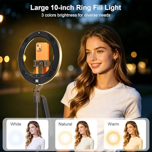 Vlogging Kit for iPhone Tripod with Ring Light 10", Smart Auto Face Tracking Tripod with Remote Control, One-Key Auto-Deploy, Phone Holder for Video Recording, Live Streaming - size: Tripod With 10'' Ring Light
