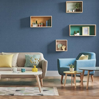 Blue Wallpaper Grasscloth Peel and Stick Wallpaper 17.7inch x 393.7inch Textured Wall Paper Stick and Peel Blue Contact Paper Grasscloth Faux Linen Removable Navy Waterproof Self Adhesive Vinyl - color: Blue, size: 17.7" x 393.7"