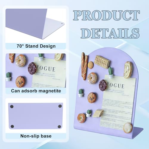 2 Pack Desk Magnetic Bulletin Board Metal Tabletop Memo Souvenir/Photos Display Board Magnet Display Stand for Home School Kitchen Office (2, Purple, ARC) - color: Purple, size: ARC